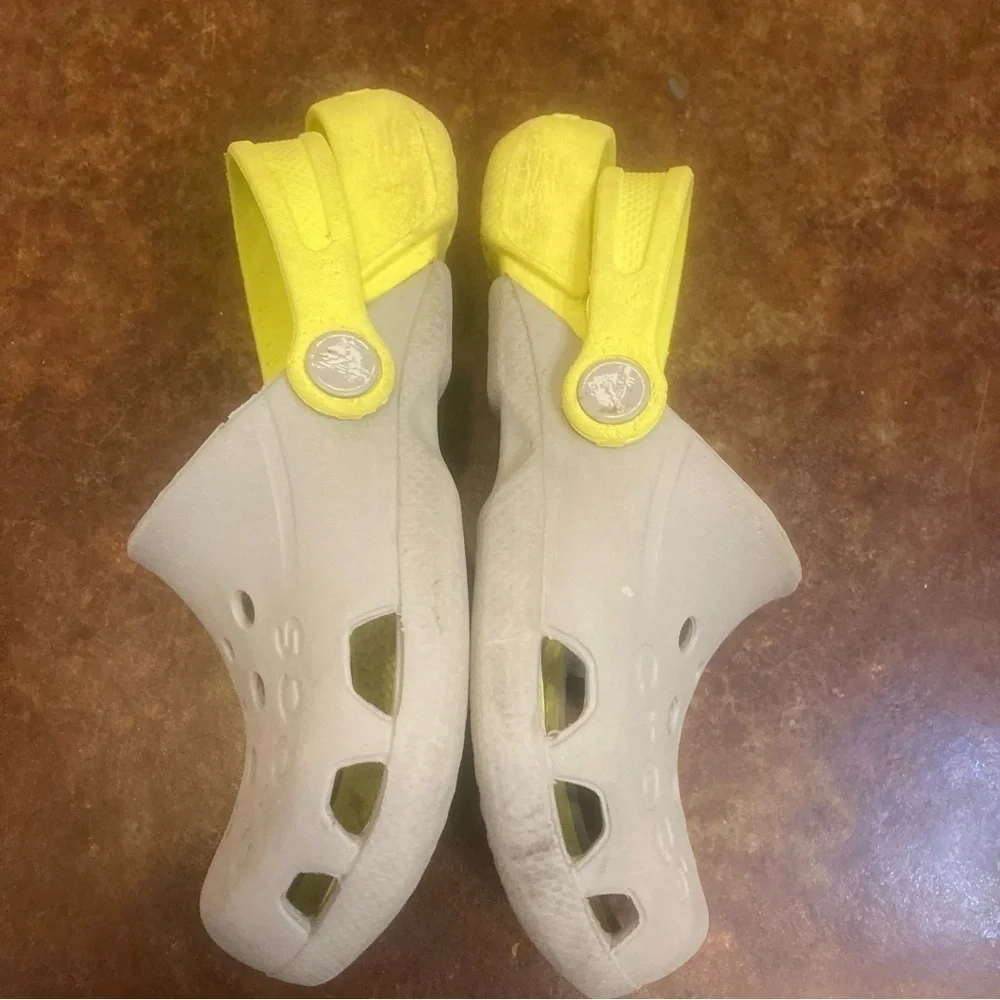 Kids Grey and Yellow Crocs Shoes